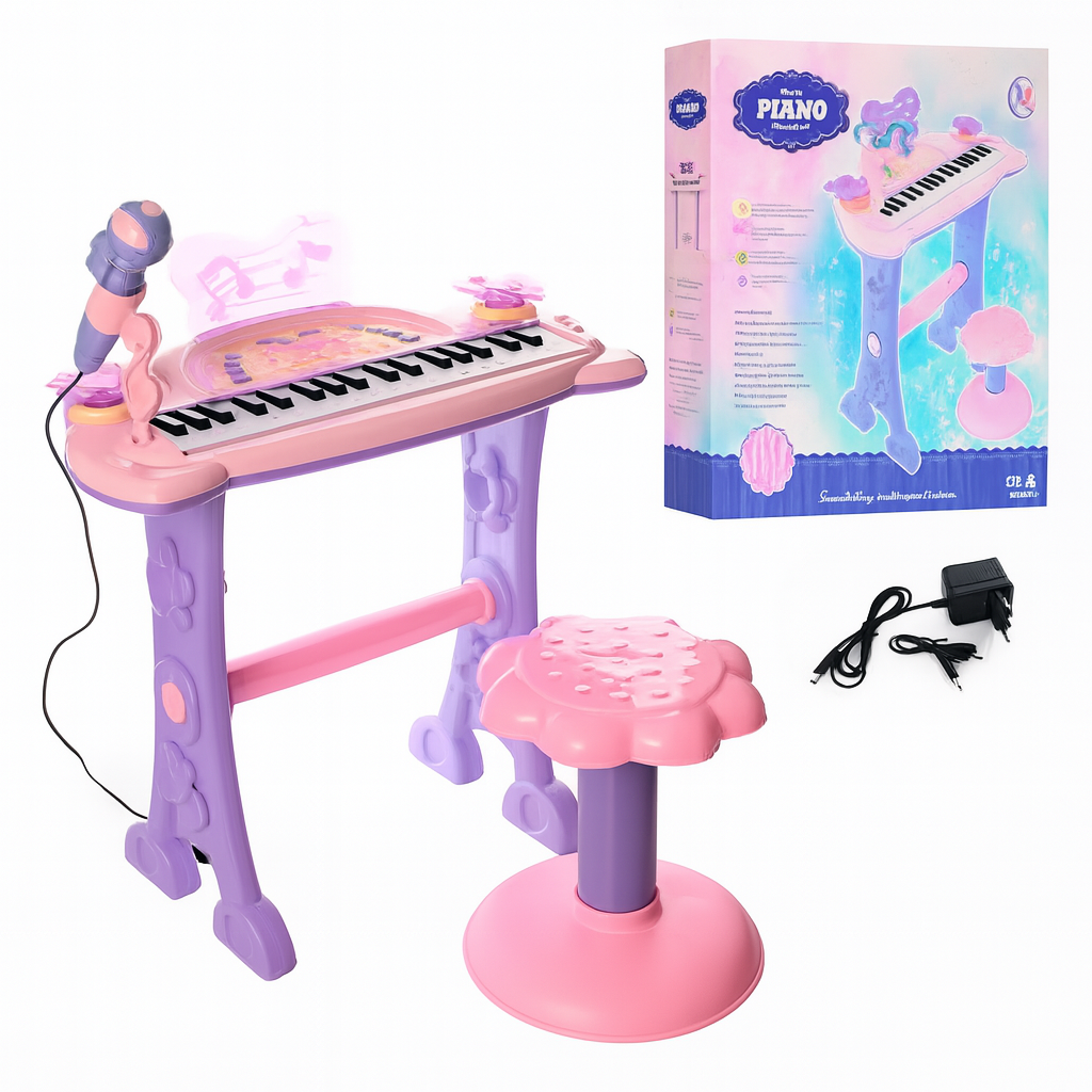 Дитячий синтезатор піаніно 6613 з мікрофоном і стільчиком 37 клавіш, фото 1