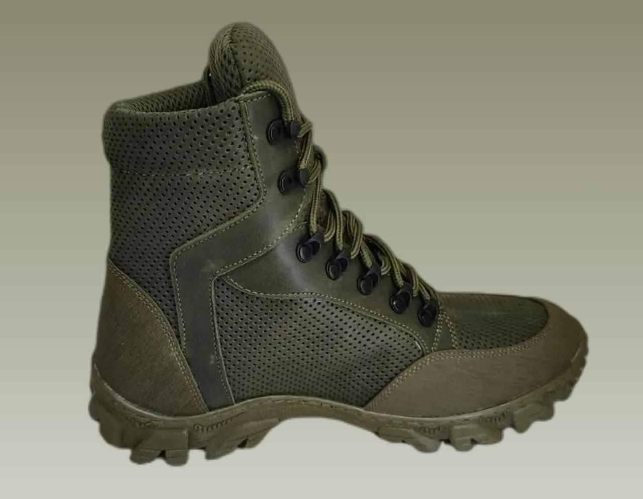 Черевики літні полегшені шкіра Мустанг з перфорацією колір олива хакі, розміри 39-46