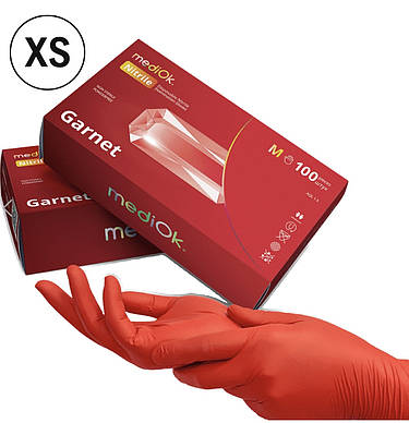 Нітрилові рукавички MediOk, щільність 3.8 г. - Garnet червоні (100 шт.).  XS, фото 1
