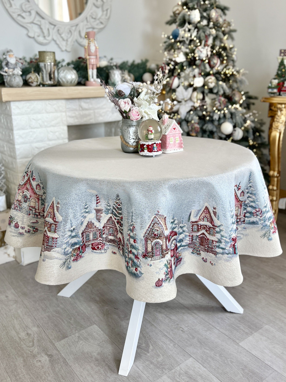 Скатертина кругла Новорічна гобелен Ø160 см. RUNNER1378, фото 1