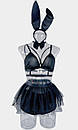Еротичний костюм кролика Black Heart для рольових ігор в комплекті вушка бюстгальтер спідничка трусики-шортики чорний S, фото 5