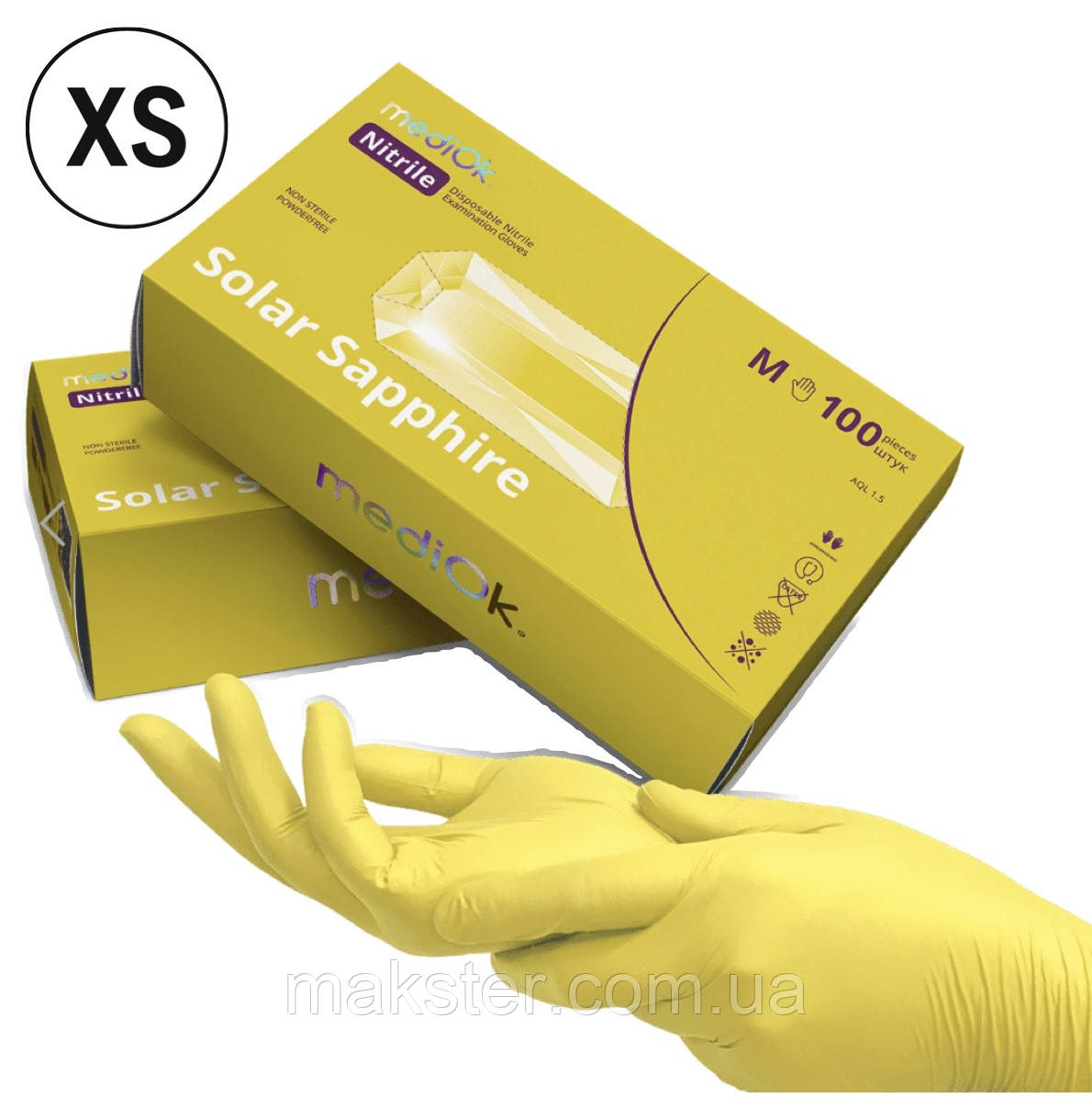 Нітрилові рукавички Mediok Solar Sapphire, жовті, 100 шт.  XS