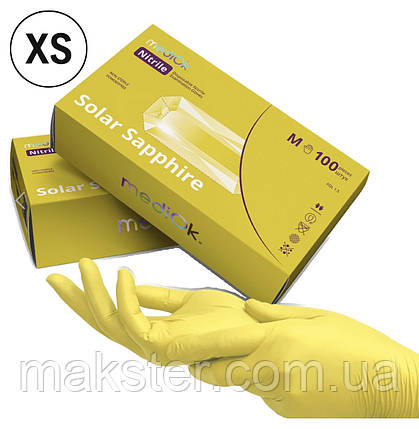 Нітрилові рукавички Mediok Solar Sapphire, жовті, 100 шт. XS, фото 1