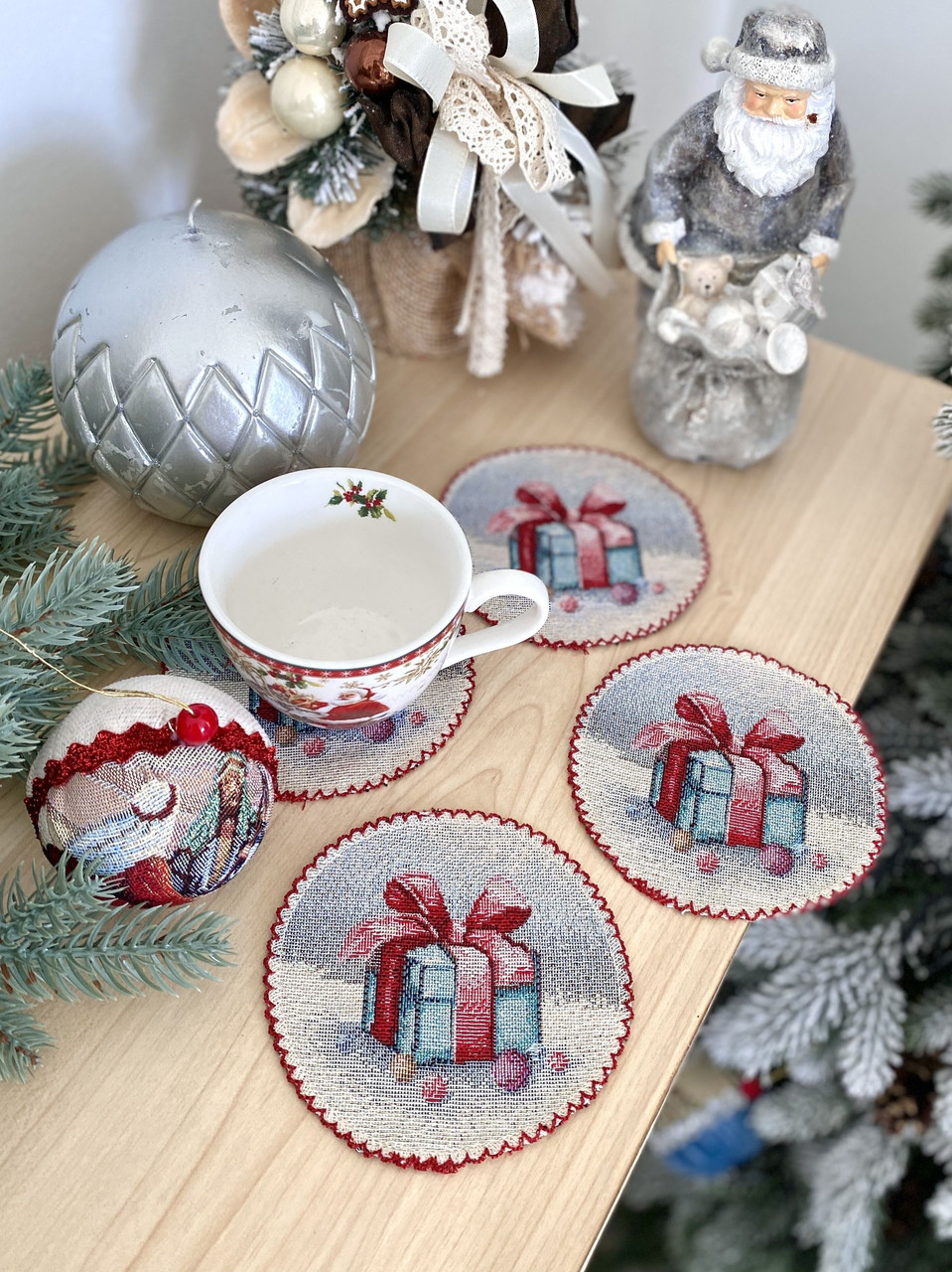 Серветка сервірувальна, гобеленова, Новорічна Ø10 см.ROUND1378M, фото 1