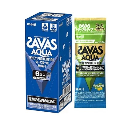 MEIJI SAVAS Aqua Whey Protein 100 Сироватковий протеїн з вітамінами, смак грейпфрута, 10,5 г x 6 пакетиків. До 02/2026, фото 1