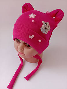 Шапочка трикотажна на зав'язках для дівчинки 0-3 міс  |  Шапка для маленьких  |  Шапка на зав'язках