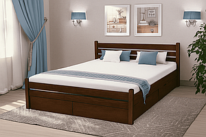 Ліжко двоспальне дерев'яне Еко з ящиками 160-200 см (темний горіх)