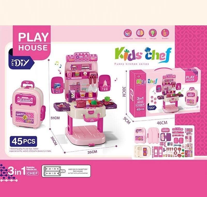 Кухня T 2157-4 (24/2) озвуч. англійською мовою, каструлі, сковорідки, продукти, столові прибори, кухонні аксесуари, на батарейках,