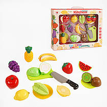 Продукти на липучках 1290 A (18) 10 фруктів, ніж, 2 тарілки та дошка для нарізання, в коробці