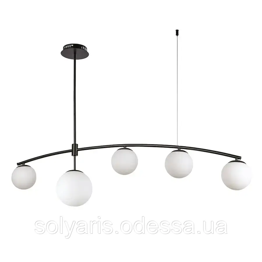 Люстра на 5 скляних плафонів 7529827-5 BK+WH, фото 1