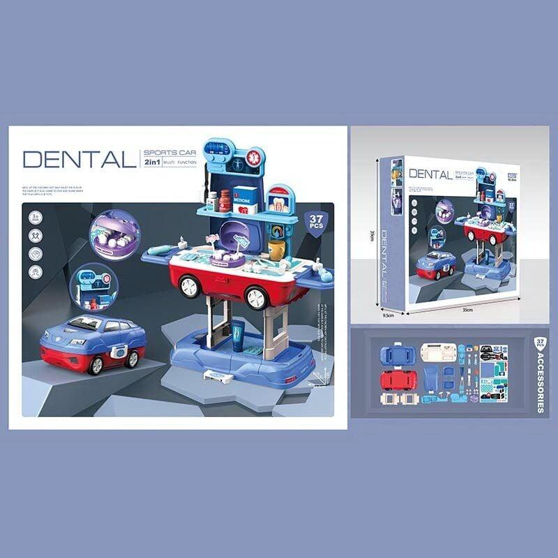 Набір стоматолога 8044 (16) 37 деталей, іграшка 2 в 1: машинка та мобільна стоматологічна станція, муляжі щелеп та зубів, у