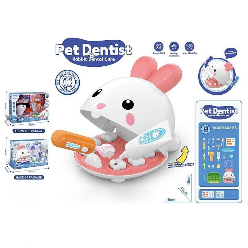 Набір стоматолога 8083 (12) 23 елементи, фігурка голови кролика, муляж щелеп та зубів, рот відкривається, медичні інструменти,
