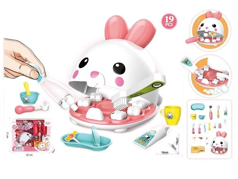 Набір стоматолога 8392 WB (12) 19 елементів, підсвічування дзеркальця, кролик, медичне приладдя, в коробці