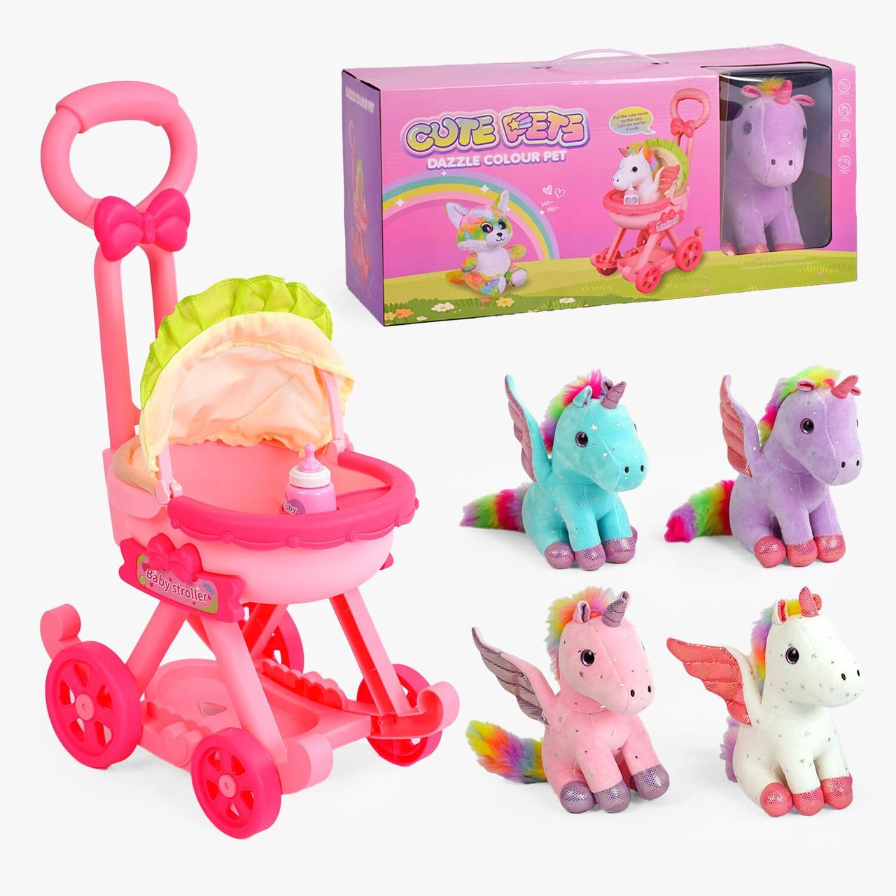 Єдиноріг з аксесуарами 933-31 E (12/2) візочок, висота 23 см, пляшечка, в коробці