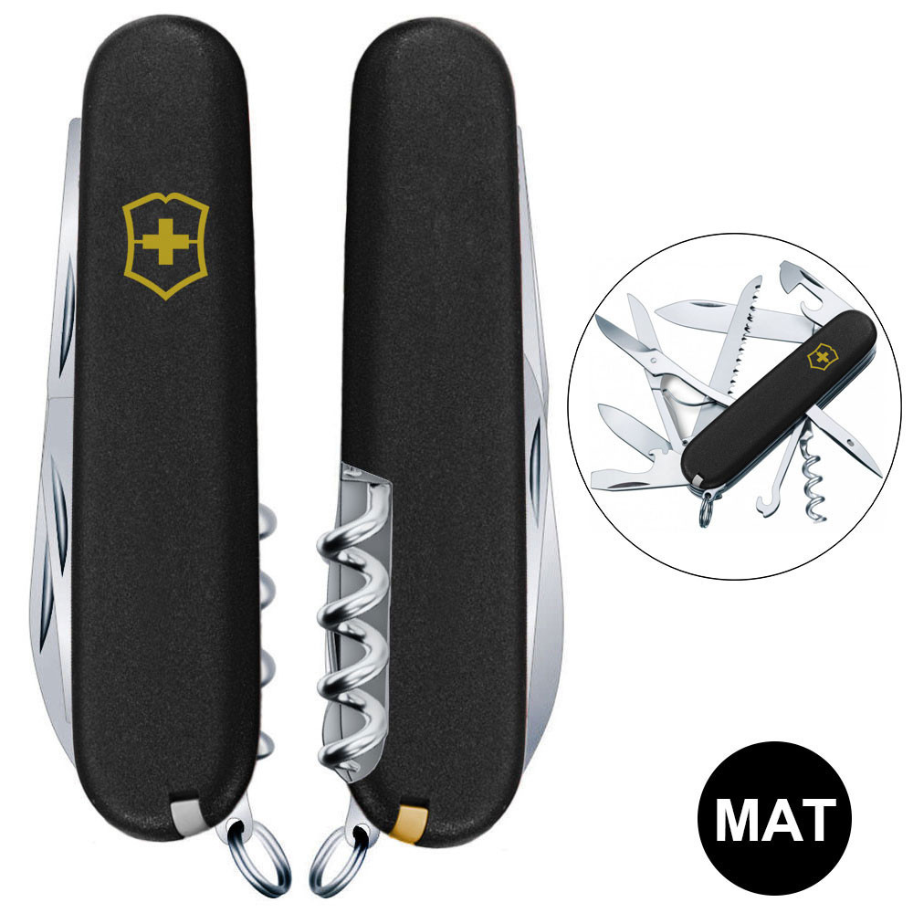 Швейцарський складаний ніж Victorinox HUNTSMAN MAT чорний матовий лак з жовт.лого 1.3713.3.M0008p
