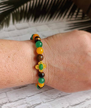 Браслет Енергія гармонії з тигровим оком та кварцом зеленого і жовтого відтінків BR041