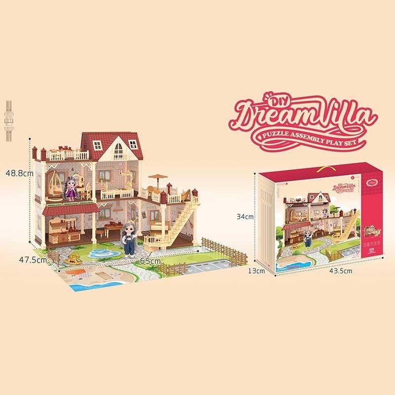 Будиночок VC 6031 (10) 209 деталей, 2 ляльки, рухомі частини тіла, муляжі меблів, музичного інструмента, посуду, в коробці