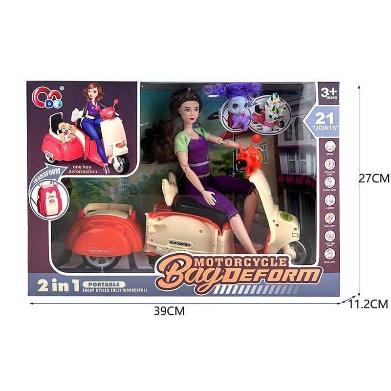 Лялька JJ 8723 (24/2) висота - 29 см, мопед трансформується у рюкзак, рухомі суглоби, улюбленець, в коробці