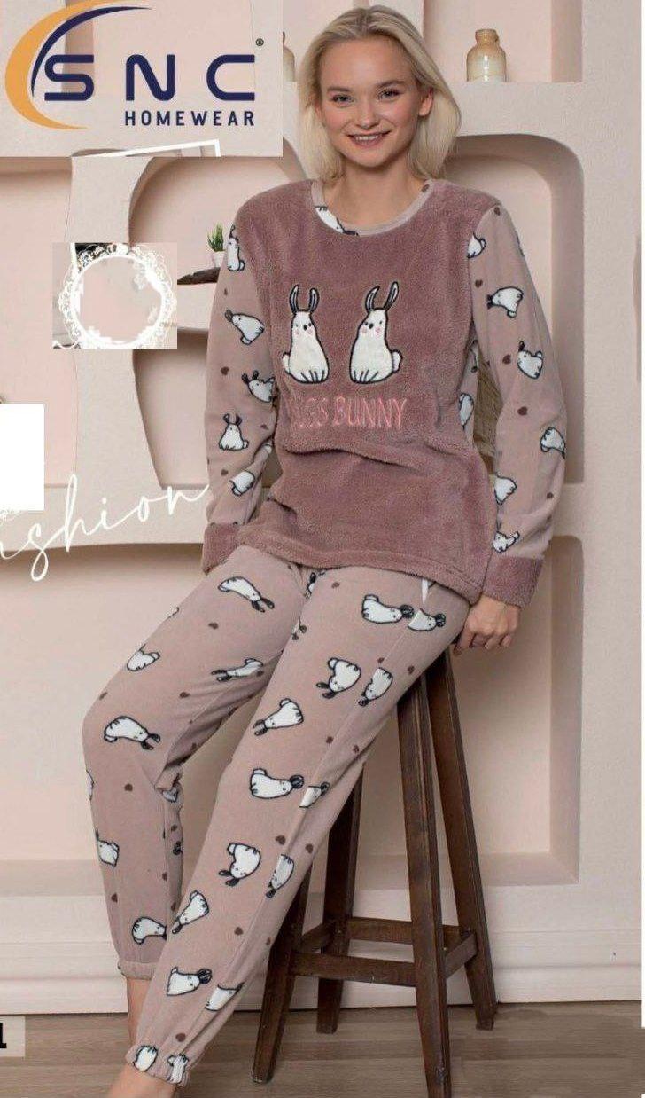 Тепла флісова жіноча піжама Snc з принтом, фото 1