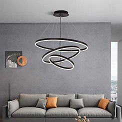 LED люстра на три кільця у чорному каркасі 80+60+40 см G68-800+600+400 BK