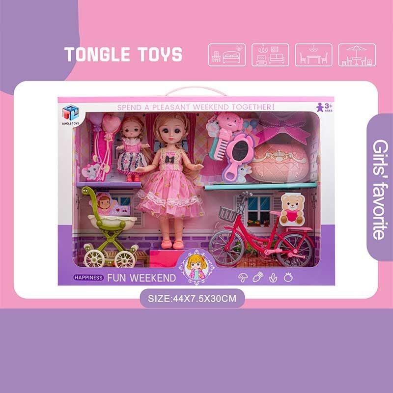 Набір ляльок 6688-28 (30) 2 ляльки, висота: 22 см та 10 см, імітація скляних очей, шарнірні суглоби, аксесуари, візочок,