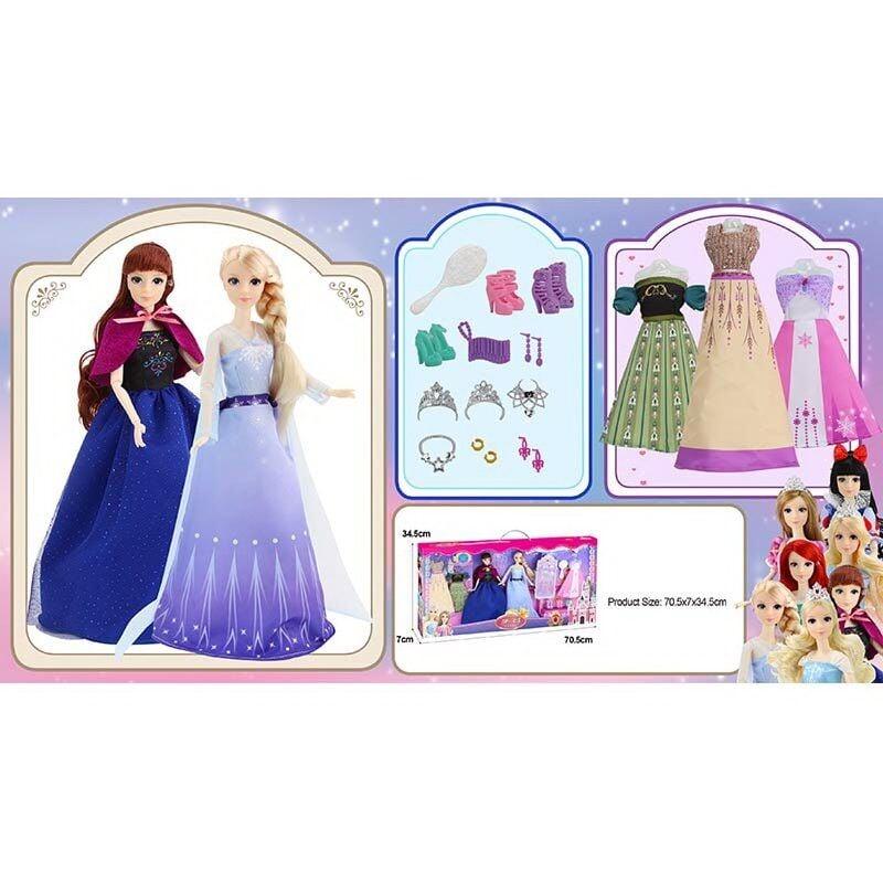 Набір ляльок 91061 H (18) 2 ляльки, висота 29см, 3 сукні, 3 пари взуття, гребінець, корони, браслети, намисто, аксесуари, в