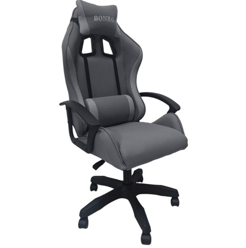 Крісло геймерське офісне тканинне з двома подушками Bonro B-944 сіре, фото 1