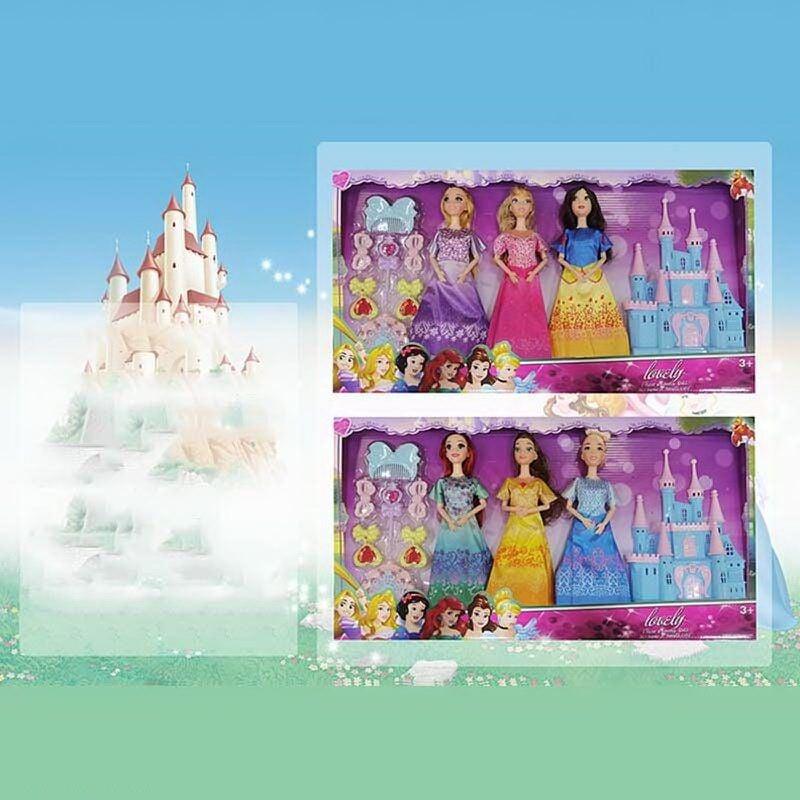Набір ляльок K 016 A-1 (36/2) 3 ляльки, принцеси, знімний одяг, руки та ноги з точками артикуляції, аксесуари, замок, висота 28