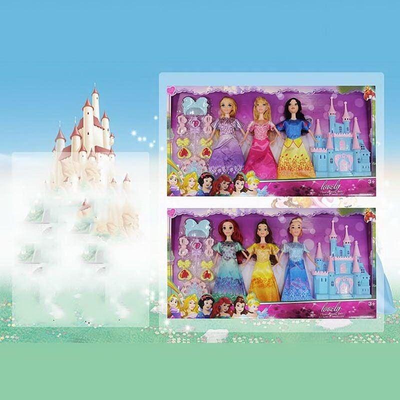 Набір ляльок K 016 B-1 (36/2) 3 ляльки, принцеси, знімний одяг, аксесуари, замок, висота 28 см, в коробці