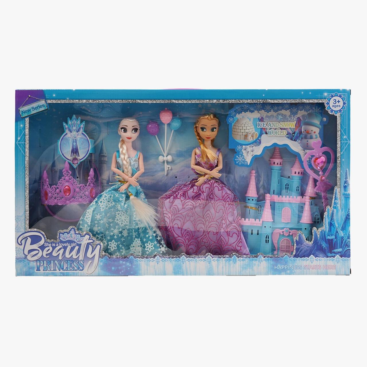 Набір ляльок MY 3209 Y2 (24/2) 2 ляльки, 27 см, шарнірні суглоби, аксесуари, знімний одяг, корона, чарівна паличка, замок, в