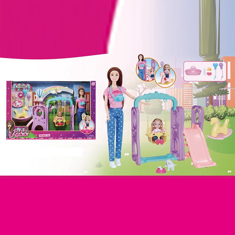 Набір ляльок WG 240 (24/2) висота: 30 см, знімний одяг, рухомі кінцівки, аксесуари, ігровий майданчик, крісло-гойдалка, собачка,