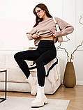 Лосини в рубчик на хутрі, чорні теплі лосини жіночі, термо легінси на хутрі з високою посадкою 42-48, фото 3