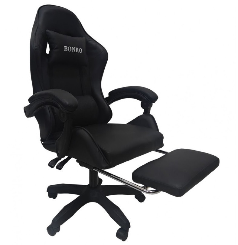 Комп'ютерне геймерське крісло з підставкою для ніг Bonro B-945 чорне, фото 1