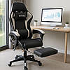 Комп'ютерне геймерське крісло з підставкою для ніг Bonro B-945 чорне з білими вставками, фото 3