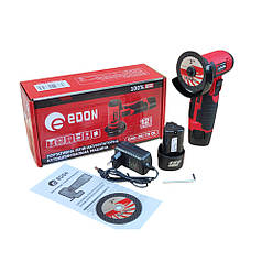 Потужна акумуляторна кутова міні болгарка Edon OAG-20/76 OL : з АКБ 12 V, 2шт-2.0Ah, диск 76 мм
