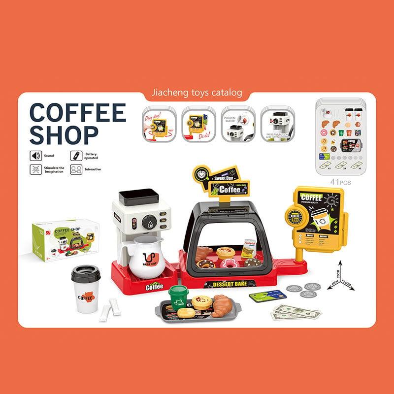 Кав'ярня 668-143 (36) 41 елемент, звукові ефекти каси, кавоварка наливає напій, вітрина з солодощами, стаканчики, круасани,