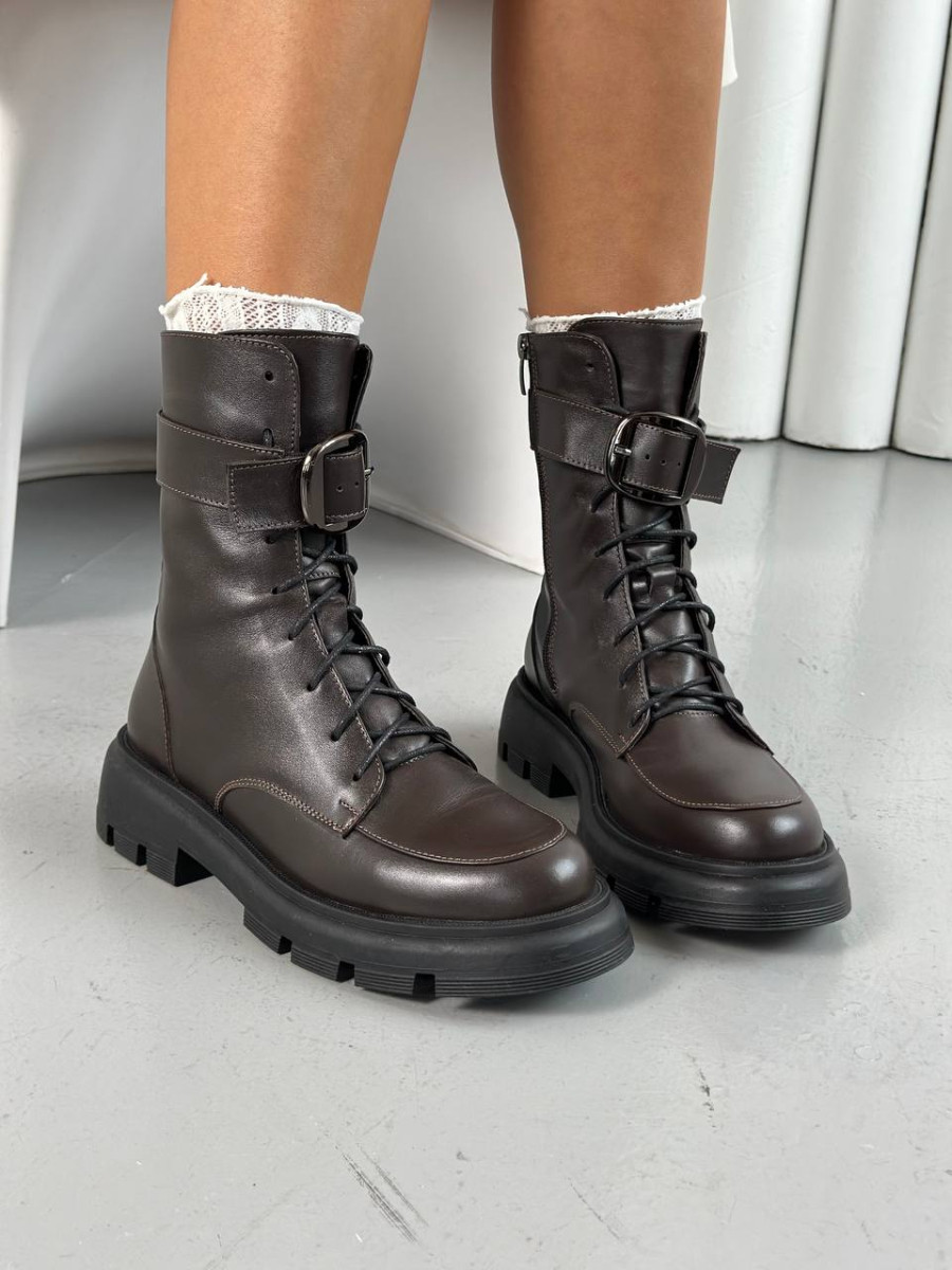 Черевики жіночі шкіряні коричневі демісезонні, фото 1