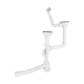 Сифон подвійний для кухонної мийки Lidz (WHI) 60 05 M003 00 з відводом для пральної машини (вихід 50 мм)