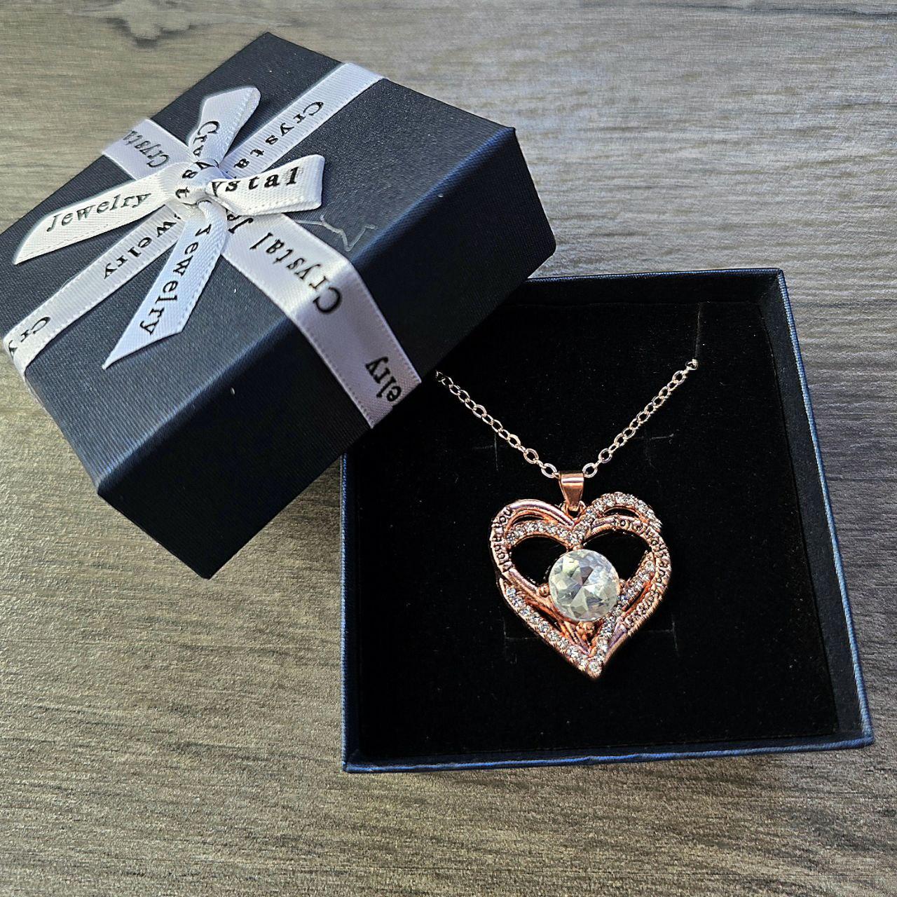 Намисто жіноче золоте з білим цирконієвим каменем у формі серця, фото 1