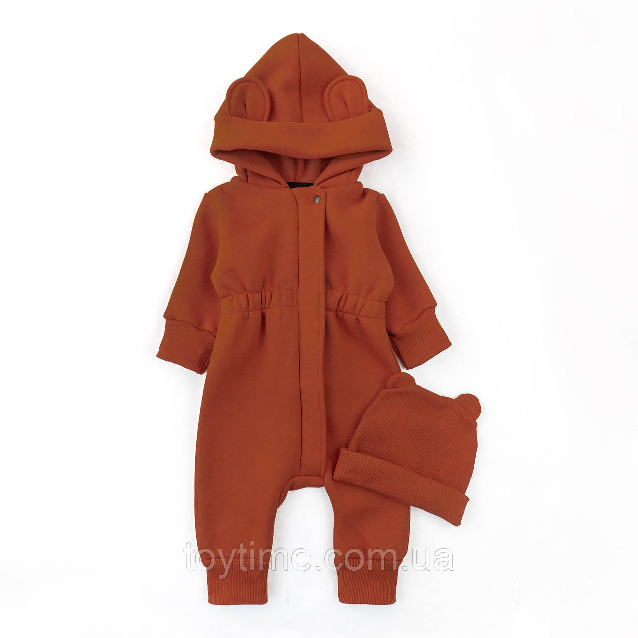 Комбінезон на блискавці для немовлят з начосом з капюшоном та шапочкою Cinnamon, фото 1