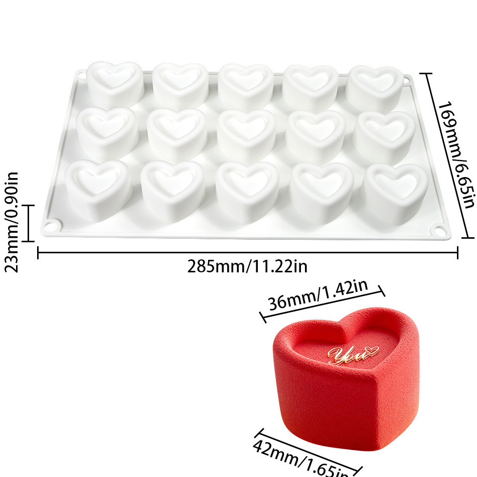 Силіконова форма для євродесертів Серце з 15 шт., фото 1