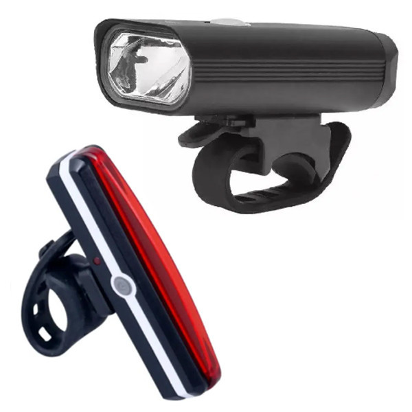 Набір яскравих велосипедних ліхтарів на акумуляторі передня фара та задній стоп Feel Fit, фото 1