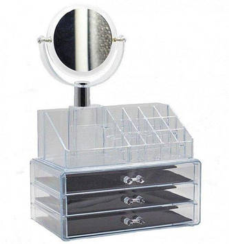 Настільний акриловий органайзер для косметики OPT-TOP Cosmetic Storage Box на 3 двері з дзеркалом (1756375357)