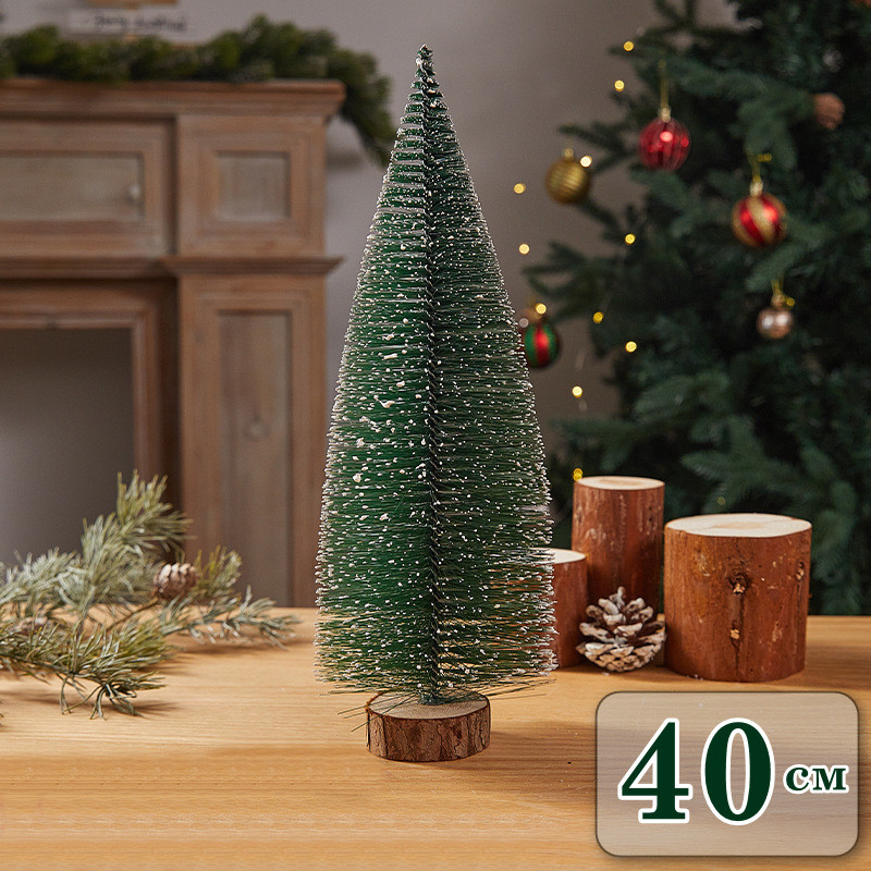 Ялинка декоративна Creative Tree 40 см на дерев'яній підставці з імітацією снігу, фото 1