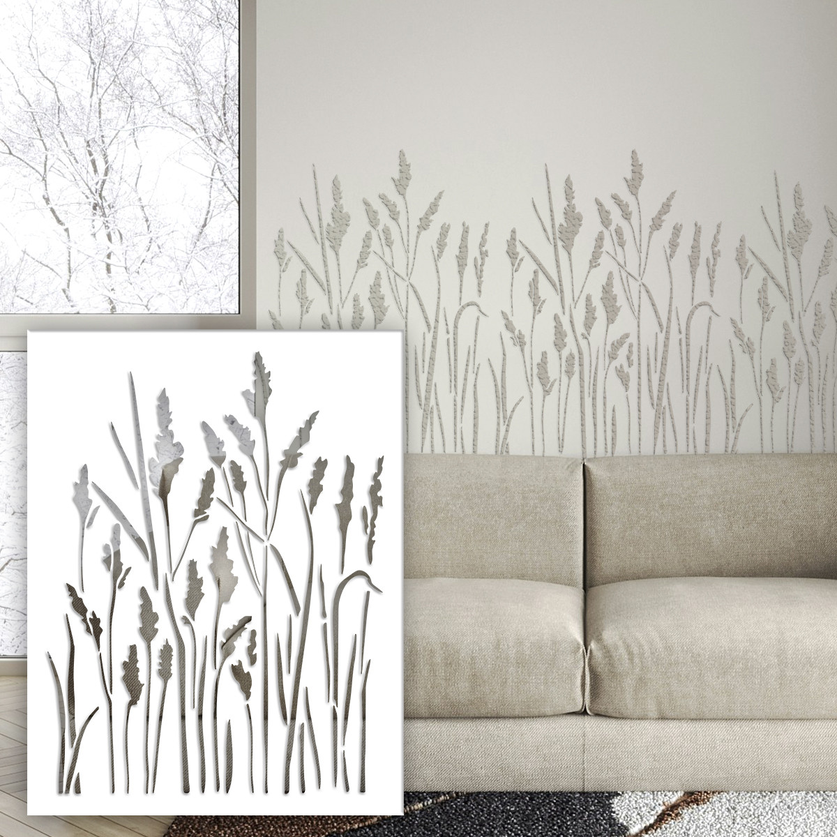 Трафарет пластиковий для штукатурки, фарбування декоративний багаторазовий Колосся очерету, товщина 1 мм (1000х780), фото 1