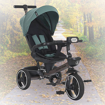 Дитячий триколісний велосипед з батьківською ручкою та яскравою фарою Turbo Trike MT 1002-4 Зелений