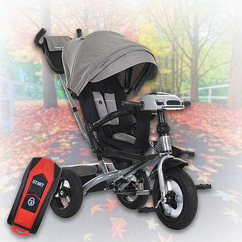 Дитячий триколісний велосипед з батьківською ручкою, висока спинка, пульт Turbo Trike MT 1007-8 Сірий