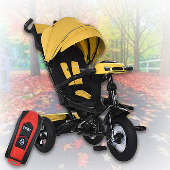 Триколісний велосипед дитячий з пультом, козирком, високим сидінням Turbo Trike MT 1007-10 Жовтий