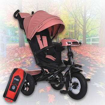 Триколісний велосипед дитячий з поворотним сидінням, пульт, козирок Turbo Trike MT 1007-7 Рожевий