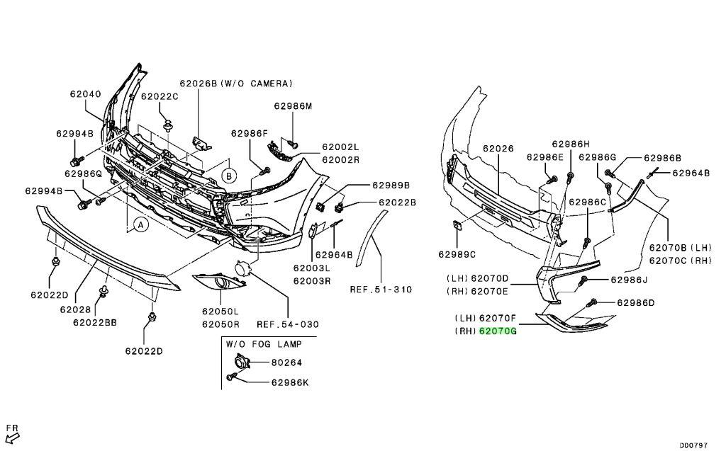 Молдинг бампера переднього правий, оригінал, 6407A144, Аутлендер